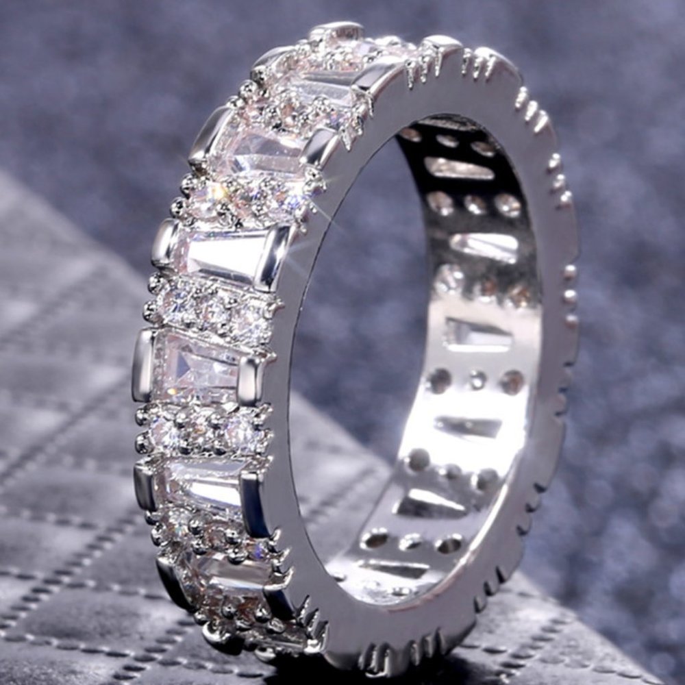Eternity Thin Baguette Engagement Trapezoid Stone CZ Band for Women, L169